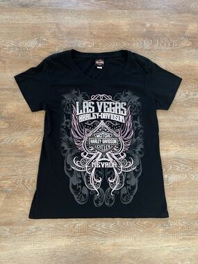Harley Davidson Las Vegas Nevada Graphic Tee | Black Pink | Womens XL
